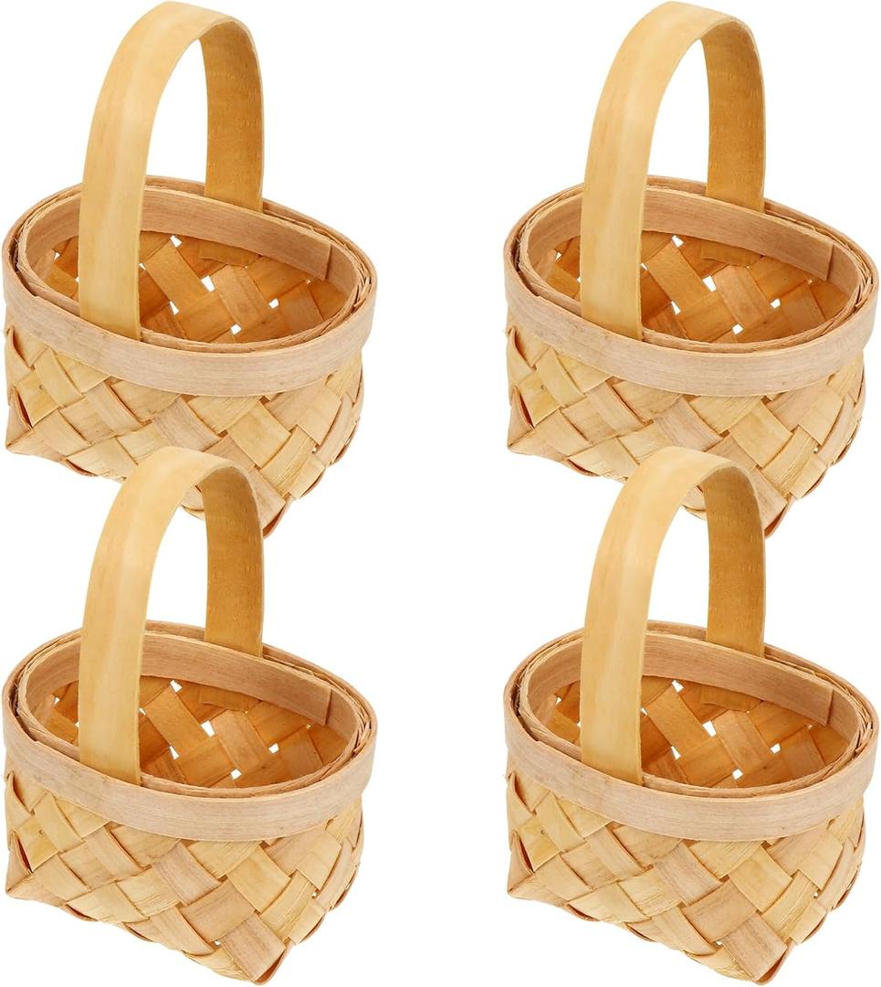 Small Woven Basket with Handle 4pcs Wicker Basket with Handles Simple Hand- woven Baskets Handwoven Basket for Fall Decor, Picnics, Gifts, Home Decor Small Wicker Basket with Handle
