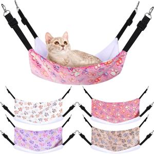 Geelin 4 Pcs Cat Hammock for Cage Soft Hanging Pet Hammock Bed with Adjustable Straps and Metal Hooks Double Sided Bed for  Cats Ferret Rat Sugar Glider(Paw,20 x 24 Inch)