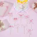 Pink Bowknot Cake Toppers and Picks, 19 PCS Bow Cupcake Toppers Pink Bow Birthday Decorations, Bows Decorations for Baby Shower Birthday Wedding Bachelorette Party Supplies