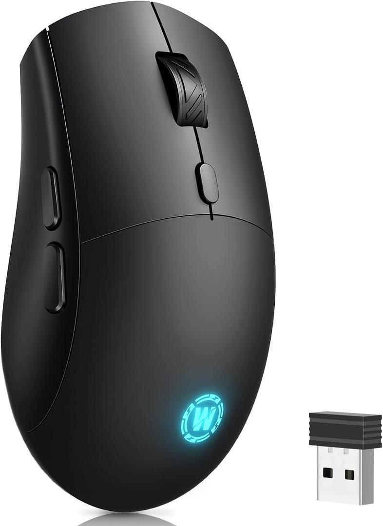 Wireless Gaming Mouse, 2.4GHz & Bluetooth 5.3 Dual Mode, 60Hrs Battery, Ergonomic Lightweight Design, 6 Adjustable DPI (800-6400), 7 RGB Lights, Rechargeable Mice Compatible with PC/Mac/Laptop, Black 