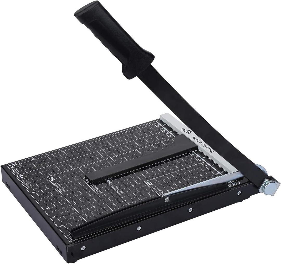 ISDIR Guillotine Paper Cutter 12" with Integrated Pressure Bar Heavy Duty Metal Base, 15 sheet Capacity, Magnetic Guide & Safety Guard Precision Trimmer for Cardstock, Crafts, DIY, Photos & Office