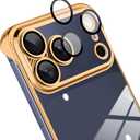 Phone Case, Compatible with iPhone 17 Pro Max, Transparent Electroplated Golden Phone Case, Frameless Design, with Camera Lens Protection.