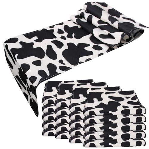 20 Pcs Linen Cow Print Table Runner Black and White Farm Cow Print Tablecloth Western Barnyard Cowboy Themed Table Cloths for Birthday Party Decorations Home Kitchen Table Supplies ( 13 x 72 in)