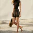Women's Y2k Satin Lace Shorts Coquette Silky Elastic Waisted Flowy Mini Shorts Cute Going Out Slip Bottoms (Dark Brown Lace, L)