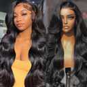PYY 34 Inch Deep Wave Lace Front Wigs Human Hair 200 Density Deep Wave Wig 13x4 HD Lace Frontal Wigs for Women Glueless Wigs Pre Plucked with Baby Hair