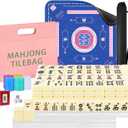 American Mahjong Tiles Set, 166 White Tiles Game with Noise Reducing Mahjong Mat with Storage Bags, 4 Racks, Scoring, Plastic Coins Dices Portable Travel Mahjong Game Set for Adults & Beginners