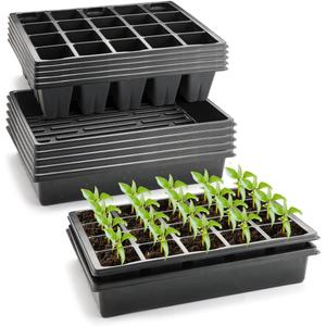 2.5 inch Square Pots 3.5 inch Deep 20 Cell Seedling Trays with Water Collection Nursery Trays (15"x11"x3") for Seeds Starting and Transplanting, (5 Sets)