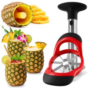 Pineapple Corer and Slicer Tool  Stainless Steel Pineapple Peeler Tool with Reinforced Thick Blade for Effortless Slicing  Core Remover and Cutter for Diced Fresh Rings, Black Handle, Easy to Clean