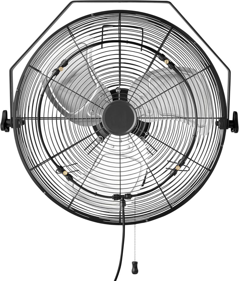 Amazon Basics 18" Outdoor Heavy-Duty Misting Fan, Wall-Mounted, Industrial, Waterproof (IP44), With Tilt Head, Metal Blades, Dual Ball Bearing Motor, 3 Speeds Up to 1550 RPM and 3781 CFM, Black