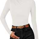 ZESICA Women's Long Sleeve Tops Mock Neck Ruched Tight Shirts 2026 Spring Trendy Outfits (White, XL)