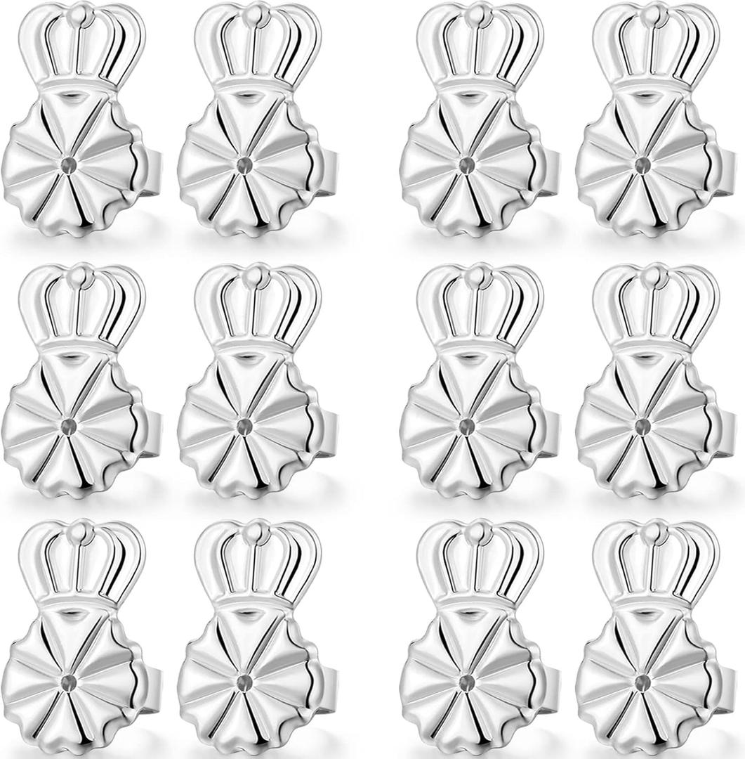 6 Pairs 925 Sterling Silver Earring Backs Lifters for Droopy Ears, Adjustable Hypoallergenic for Heavy Earrings (White)