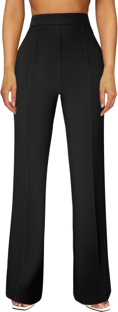 Womens Straight Leg Dress Work Pants High Waist Stretchy Business Casual Pants Office Trousers Slacks (X-Large, Black)