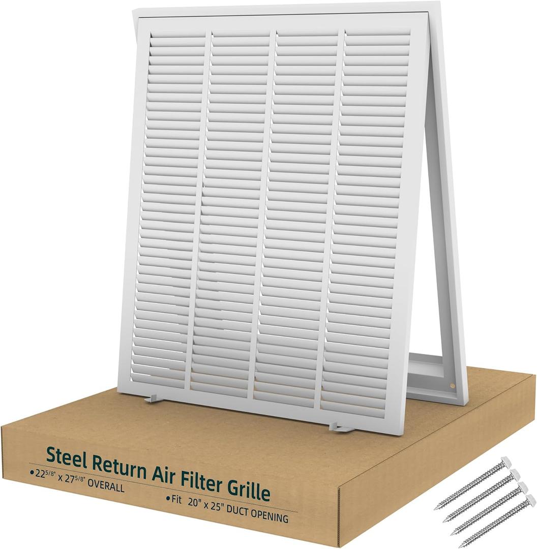 Fancat Return Air Filter Grille for 20x25 Ducts, Steel Air Vent Cover with Removable Door for 1" Filters | Fits Sidewall & Ceiling | Outer Size: 22 5/8" W x 27 5/8" H