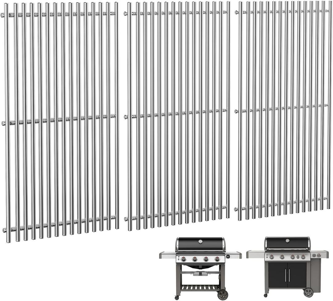 QuliMetal 66089 Grill Grates for Weber Genesis 2 E-410/E-415/E-435, Grill Parts for Weber GS4 Genesis II/LX E-440 Series Gas Grills, 18.7" Stainless Steel Replacements for Weber 66089 66097