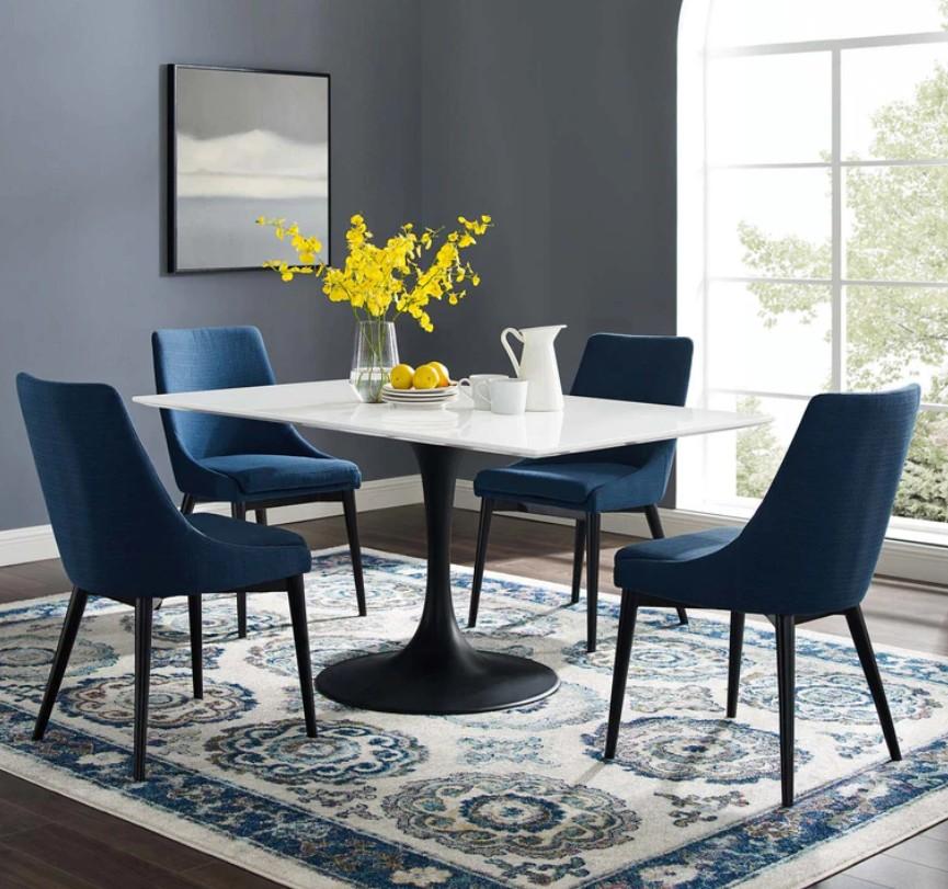 Modway Lippa 60" Rectangle Wood Dining Table, Black Base, White Top