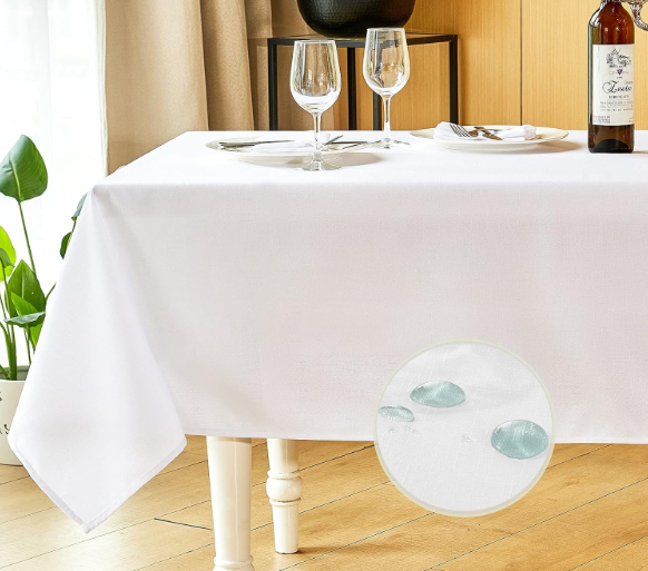 Mebakuk Rectangle Table Cloth Linen Farmhouse Tablecloth Waterproof AntiShrink Soft and Wrinkle Resistant Decorative Fabric Table Cover for Kitchen (White, 60" x 144" (1214 Seats))