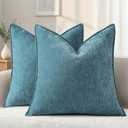 decorUhome Summer Couch Throw Pillow Covers 20x20 Set of 2, Decorative Soft Velvet Modern Cozy Chenille Pillow Cases with Elegant Design for Sofa Bed Living Room Home Decor, Teal