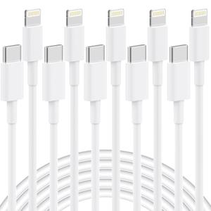 5 Pack 6FT USB C to Lightning Cable, [Apple MFi Certified] iPhone Charger Fast Charging Cord Durable Tangle-Free iPhone Charger Cord for iPhone 14/13/12/11/X/8/7/Plus, iPad, AirPods - White