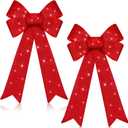 2 Pcs Christmas LED Wreath Bow Large 24 x 12 Inch Xmas Lighted Wreath Christmas Tree Topper Bows Winter Wall Decor for Holiday Indoor Outdoor Home Xmas Decoration (Burgundy)
