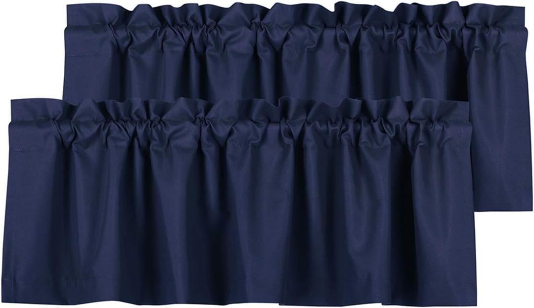 Valea Home Blackout Valance Curtains Waterproof Soft Rod Pocket Valance for Kitchen and Bathroom Window Room Darkening Valances for Bedroom, 2 Panels, 52 inch x 18 inch, Navy Blue