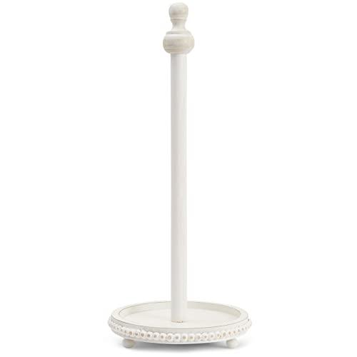 Farmlyn Creek Wooden Rustic Paper Towel Holder for Kitchen Organization, Distressed Standing Holder for Modern Home Decor, Countertop, Dining Table, White Washed Color (6.5x16 Inch)