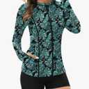 Soneven Women Long Sleeve Rash Guard Sets Two Piece Swimsuit with Shorts UPF 50+ Bathing Suit Full Zip Swim Shirt XL