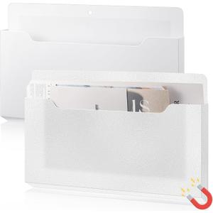 2 Pcs Magnetic File Holder Wall Hanging Large Pocket Magazine Organizer Paper Mail Letter for Refrigerator Classroom Locker Whiteboard(Horizontal,White Clear,13.8 x 8.3 Inches)