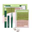 KEYYOU Venus Brown Lash Clusters Kit Fairy Lash Extension Kit C Curl 120Pcs 8-16MIX Eyelash Extension Wispy Natural Invisible Band Lash with Waterproof DIY Lash Extension Kit at Home
