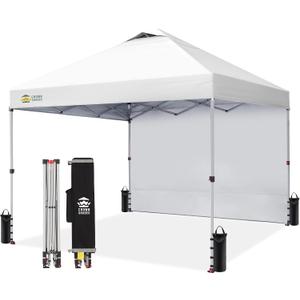 CROWN SHADES 10x10 Pop Up Canopy with 1 Side Wall, Beach Canopy Tent, White
One Push Setup Shelter, Outdoor Gazebo & Sun Shade for Events, Parties, Camping, 150D Silver-Coated Fabric, STO-N-Go Bag