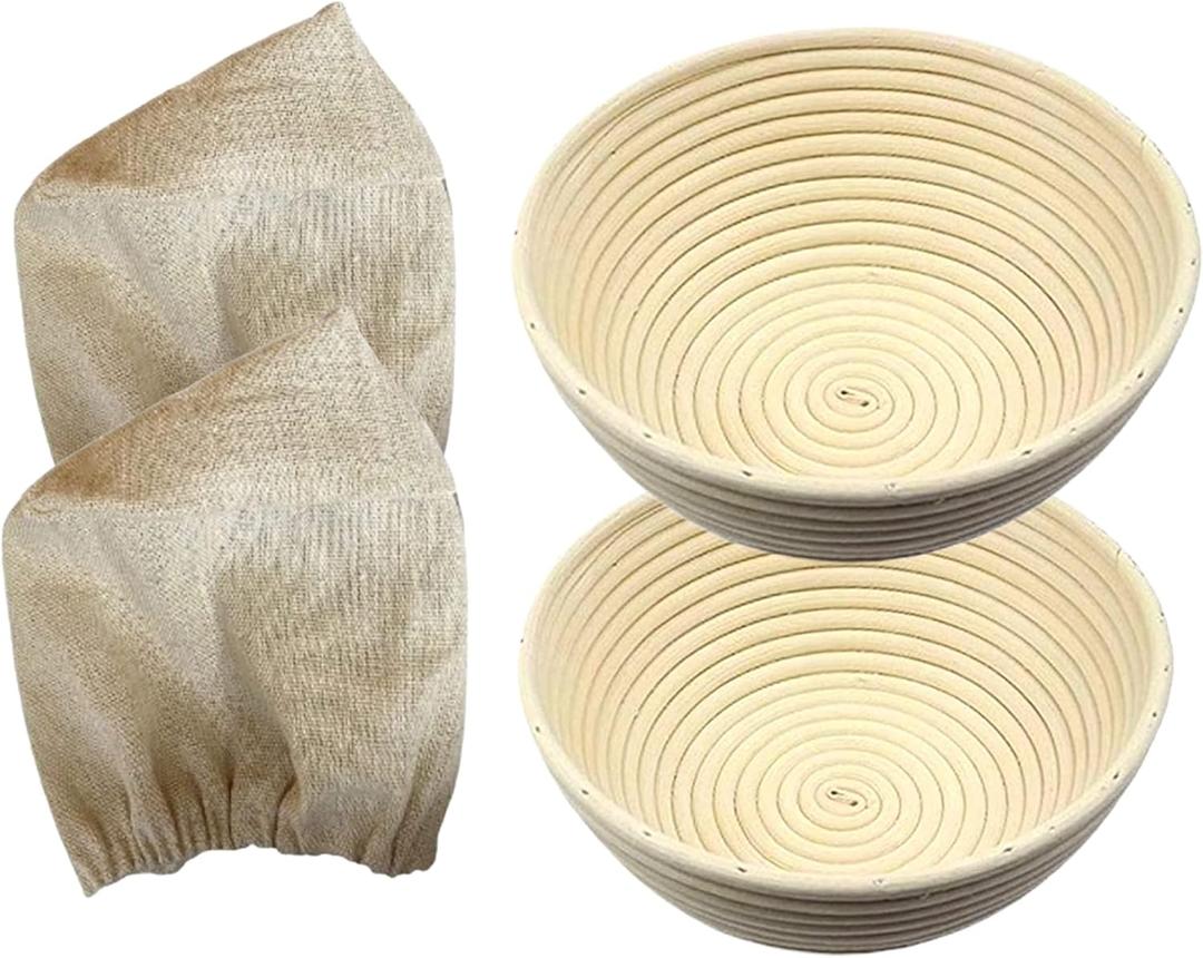 7 Inch Round Bread Banneton Proofing Basket Set of 2 Sourdough Proofing Basket kit for Artisanal Baking – Bread Making Tools For Professional & Home Bakers (7 inch round- 2 pack)