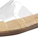 Rihero Women's Dressy Flat Sandals Comfortable Slip On Leather Slide Sandals (Beige) Size 9 