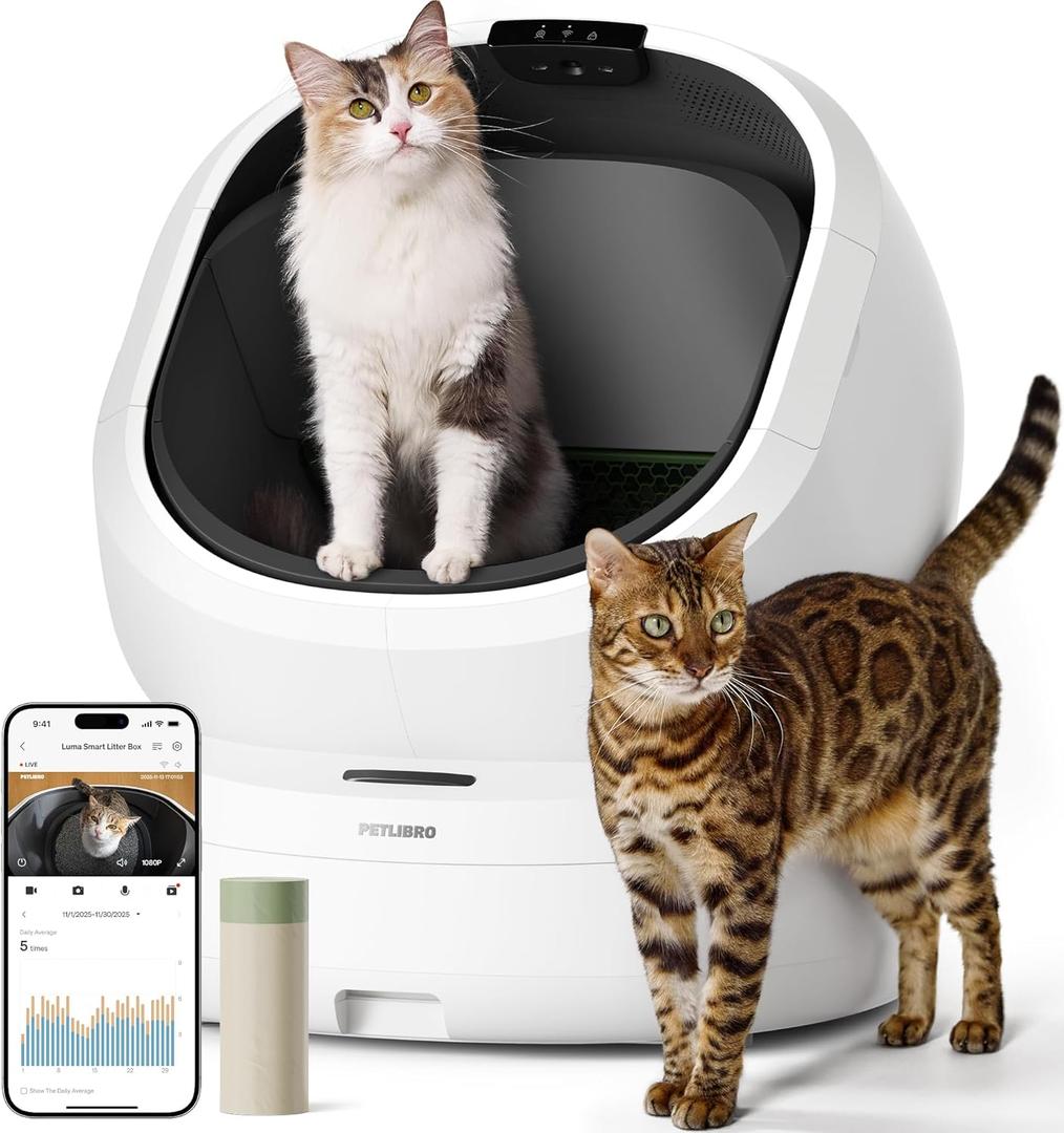 PETLIBRO Luma Automatic Cat Litter Box AI-Camera Waste Analysis, Auto Odor-Control Self Cleaning Cat Litter Box with Multi-Cats Recognition, Smart App Usage Tracking, Safety Sensors and Large Open Top (White)