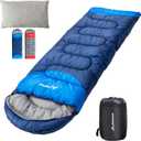 BISINNA Sleeping Bag with Pillow - 4 Season Backpacking Sleeping Bag Lightweight Waterproof Warm and Washable for Adults, Kids, Women, Men's Outdoors Camping, Hiking, Mountaineering (Left Zipper, Blue)