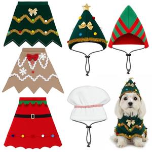 SilTriangle 3 Set Dog Christmas Costume for Small to Large, Christmas Tree, Elf, Gingerbread Man Outfits with Adjustable Hat for Xmas Cosplay Party, Holiday Photos Supplies(M)
