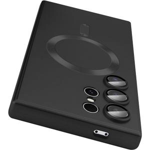 Dinick Designed for Samsung Galaxy S24 Ultra Case with Camera Lens Protector Compatible with MagSafe Soft TPU Bumper Protective Cover Anti-Scratch Matte Back for Samsung Galaxy S24 Ultra Case Black