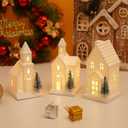 3 Pcs Light Up Christmas Houses, White Ceramic House Christmas Decor with 3 Pcs Xmas Tree, Porcelain Ceramic Xmas Village Sets with Timer, Christmas Town Village Set Xmas Figurines Home Decor