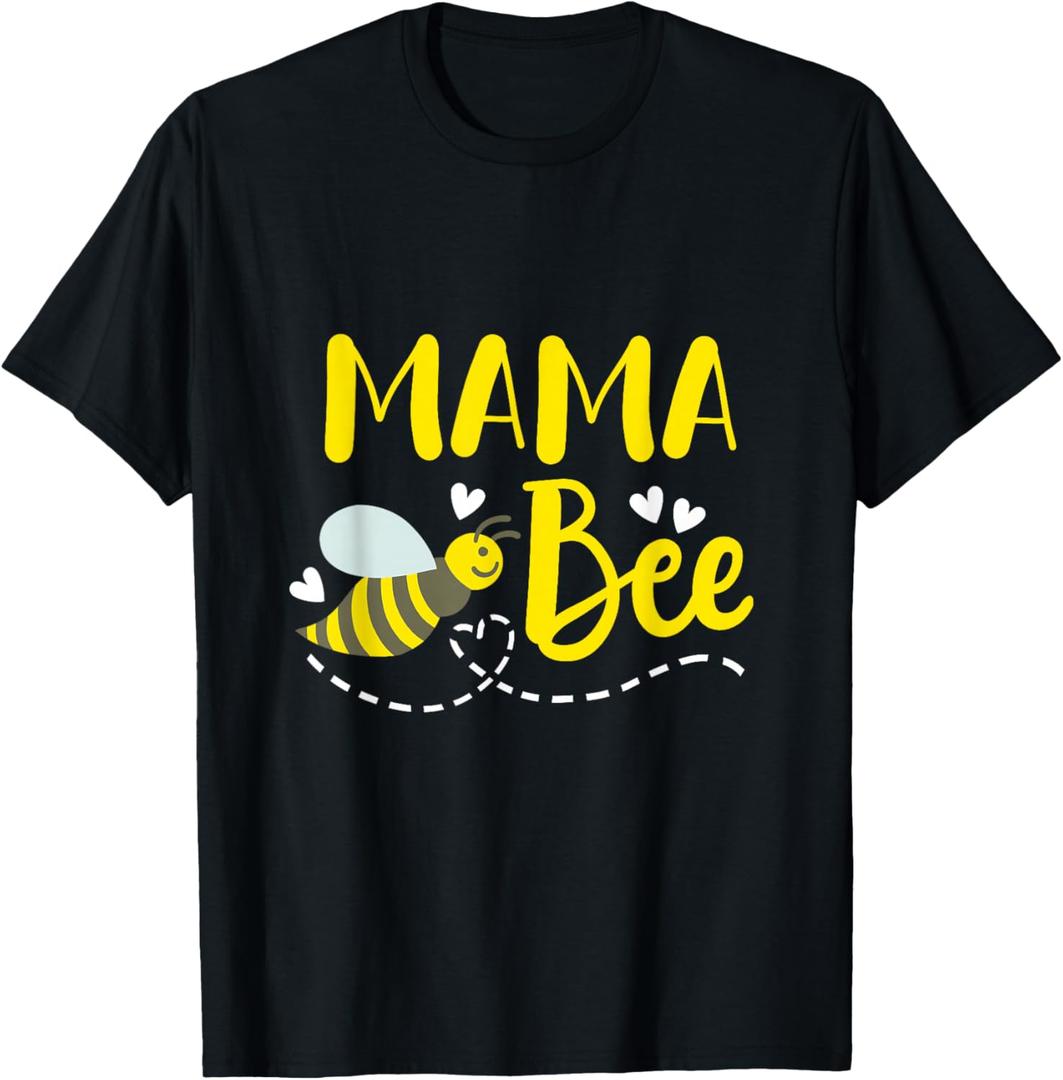 Mama Bee Cute Beekeeping Birthday Party Matching Family Mom T-Shirt (Black, L)