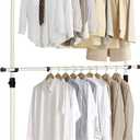 PRINCE HANGER Rack Heavy Duty One Touch System Load 352LBS Clothing Racks for Hanging Clothes Metal Closet Garment Closet system Tension Rod Free Standing Ivory Width Adjustable PHUS-0023