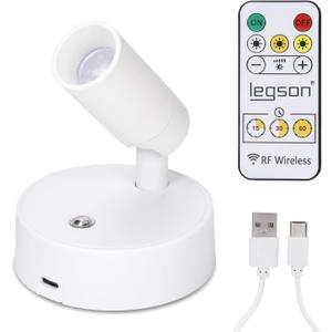 1 Pack Wireless LED Spotlight Indoor with Remote, Rechargeable Up Lights Indoor with Timer& Dimmable, Battery Operated SpotLights Accent Uplighting for Plant, Wall, Artwork, White