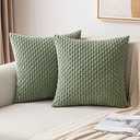 MIULEE Throw Pillow Covers Soft Corduroy Decorative Set of 2 Boho Striped Pillow Covers Pillowcases Farmhouse Home Decor for Couch Bed Sofa Living Room Spring 18x18 Inch Sage Green
