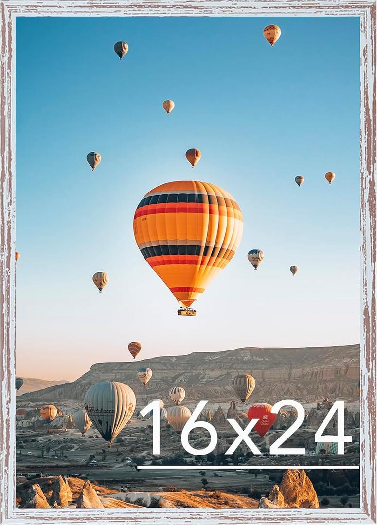 JCJMY 16x24 Picture Frame Rustic White for Poster Photo Picture and 40x60 cm Canvas, Horizontal and Vertical Formats for Wall Hanging, 16 x 24 Wall Gallery Poster Photo Frame for 16 by 24 Photos Posters, Rustic White