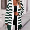 PRETTYGARDEN Women's Winter Striped Cardigan Sweaters Long Sleeve Button Down Open Front Chunky Knit Oversized Sweater Coat (S)