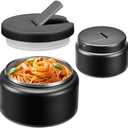 13.5oz Soup Thermo for Hot Food Kids with Buckle Lid Insulated Vacuum Food Jar Wide Mouth Leakproof Stainless Steel Lunch Container (Black)