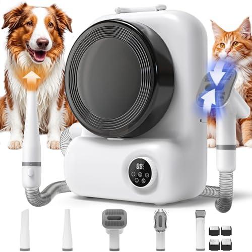 KungFuPet Dog Grooming Vacuum and Dryer, Pet Grooming Vacuum for Dogs with 3 Liter Canister, 15000Pa Suction Dog Vacuum for Shedding Grooming, Extra Space for Storage for 5 Grooming Kits, White