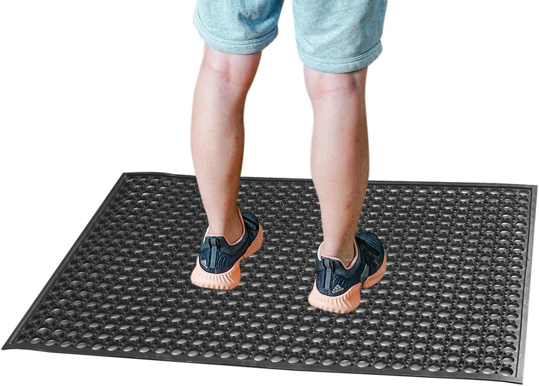 Outdoor Rubber Mat Kitchen Anti-Fatigue Floor Mats (24" x 36") Restaurant Bar Floor Mat New Rubber Non-Slip Mat Black (36"L x 24"W x 0.4"Th)
