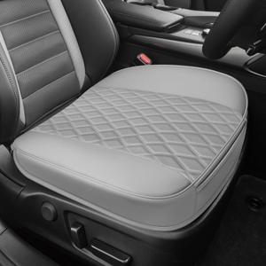 Leather Front Car Seat Cover, Anti-Slip Car Seat Bottom Covers, Full Wrapped Bottom Seat Protectors with Storage Pocket, Universal Comfortable Seat Cushion Fit Vehicles SUVs Trucks (Gray)