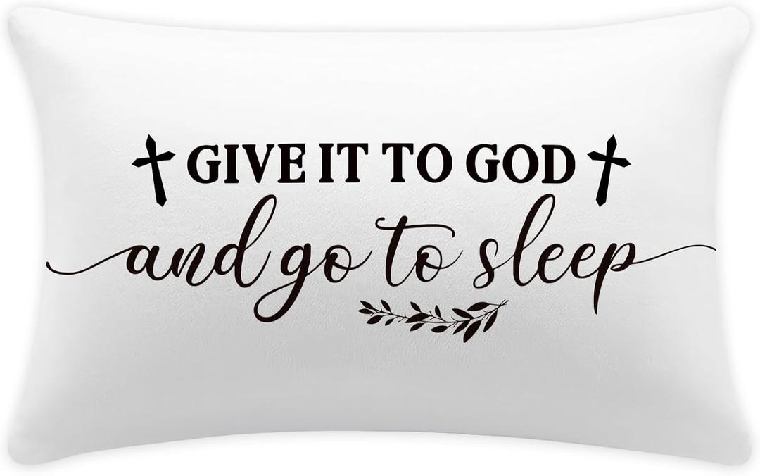 2 x Christian Gifts for Women Men, Give It to God and Go to Sleep Throw Pillow Cover, Religious Housewarming Gift for Women, 12x20 Inch Christian Decorative Cushion Case for Home Bed Decor