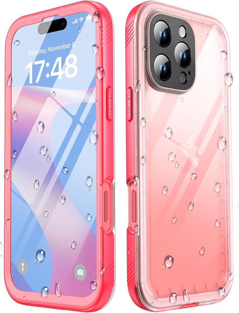 SPORTLINK for iPhone 16 Pro Max Case with Screen Protector,IP68 Underwater/6.6FT Military Dropproof/Dustproof/Heavy Duty Full Body Phone Case for Apple iPhone 16 Pro Max 6.9 inch Pink/Frosted Clear