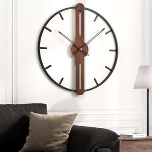 24 Inch Large Wall Clock for Living Room, Modern Silent Non Ticking Battery Operated Big Clock, Rustic Minimalist Wood Metal Frame Decorative Wall Clocks for Office, Bedroom, Kitchen