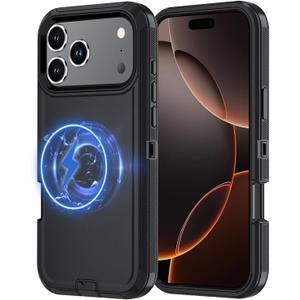 Case Compatible with iPhone 17 Pro Max Heavy Duty Shockproof 3-Layer Full-Body Protection Rugged Cover [Compatible with Magsafe] (Black)